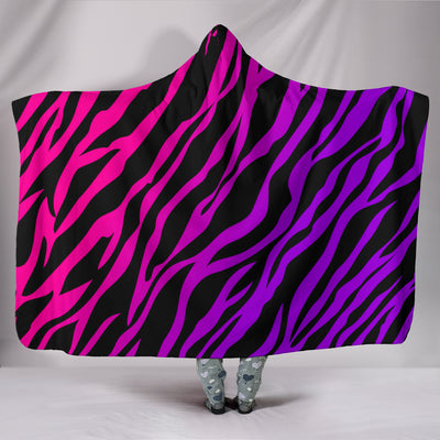 Pink Zebra Plush Lined Wearable Hooded Blanket