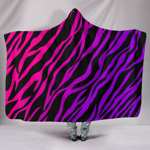 Pink Zebra Plush Lined Wearable Hooded Blanket