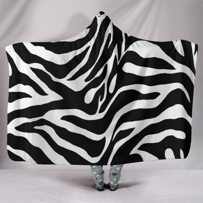 Zebra Print Plush Lined Wearable Hooded Blanket
