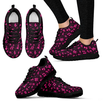 Womens Pink Music Notes Sneakers Shoes