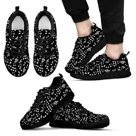 Black Music Notes Shoes. Mens Sneakers