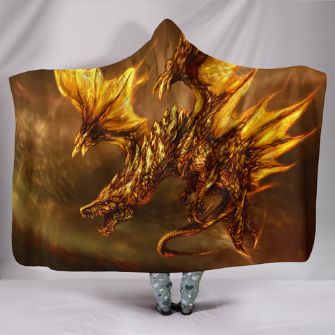 Golden Dragon Plush Lined Hooded Blanket