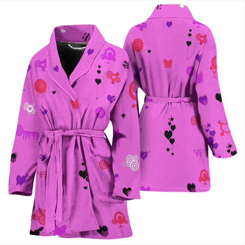 Bathrobe Hearts on Pink Women's Bath Robe