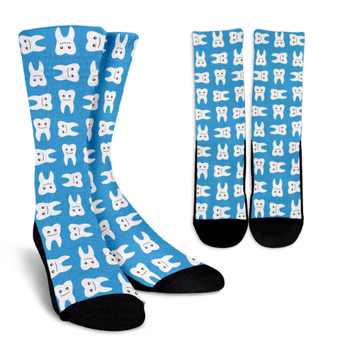 Blue Happy Teeth Crew Socks