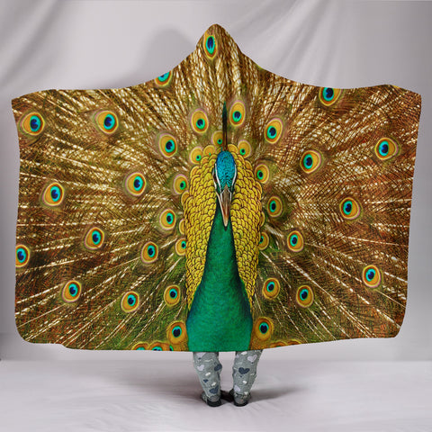 Golden Peacock Plush Lined Hooded Blanket