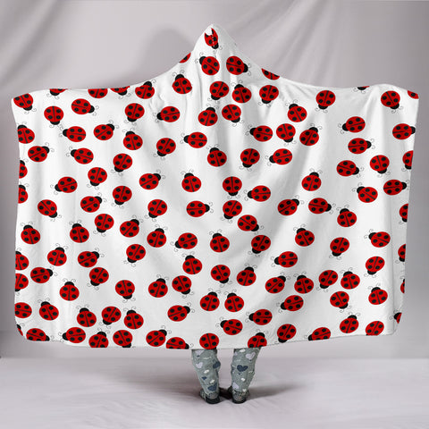 Red Lady Bugs Plush Lined Hooded Blanket