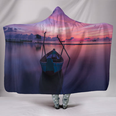 Sunrise in a row boat Plush Lined Hooded Blanket