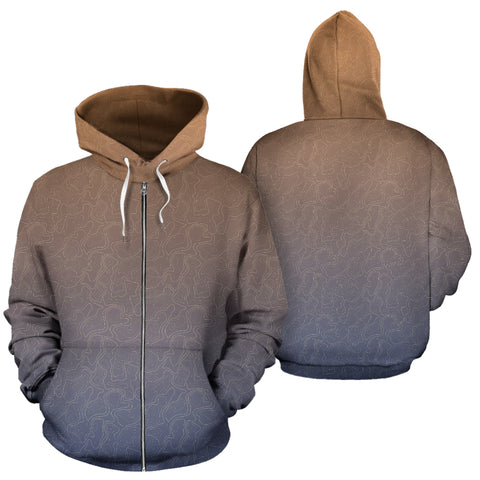 Topographic Print Zip-Up Hoodie