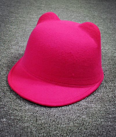High Quality Fashion Cute Cat Ears Hat Wool and Cotton Blend Pink Color Available